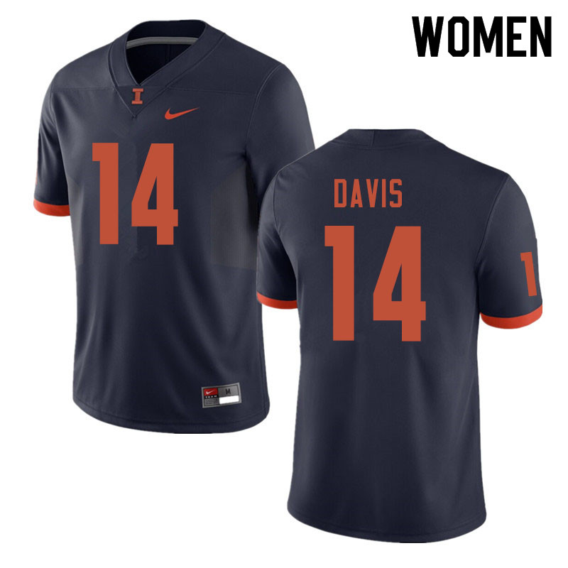 Women #14 Drake Davis Illinois Fighting Illini College Football Jerseys Sale-Navy